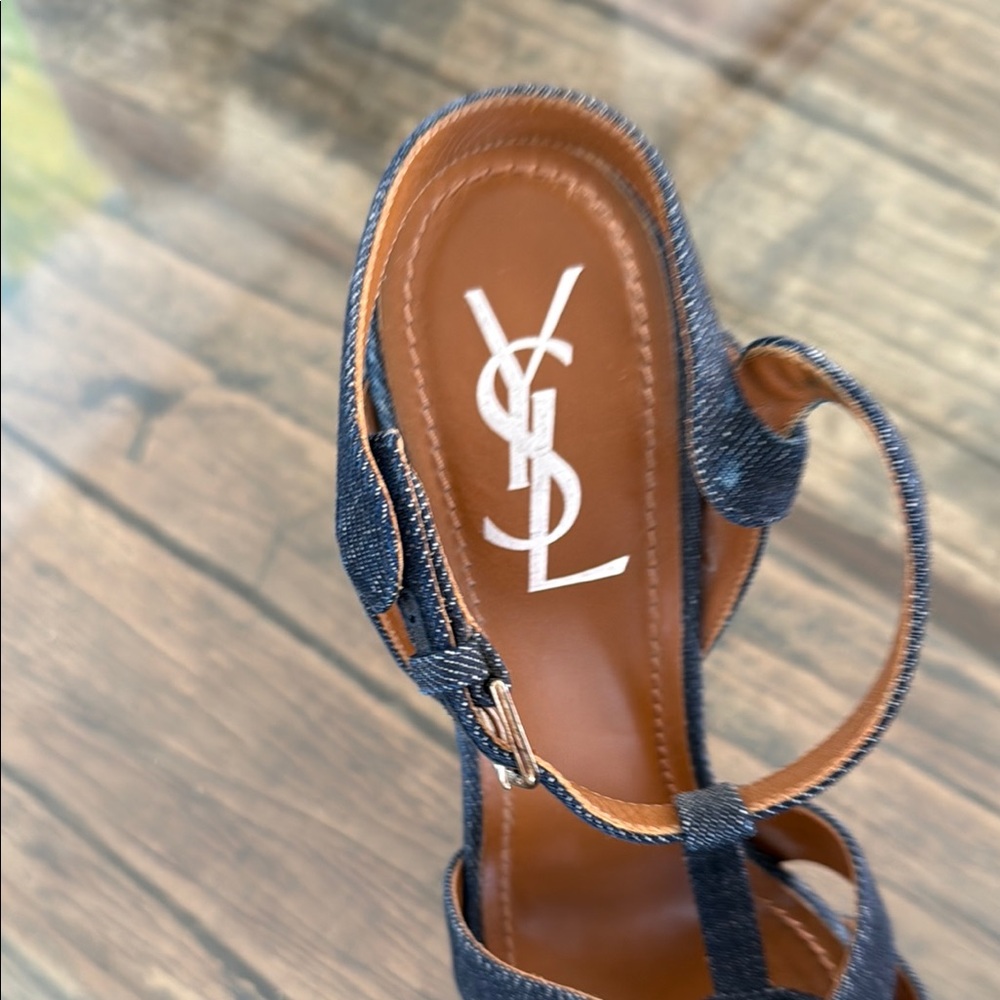 Yves Saint Laurent blue denim high Heeled Sandals - Picture 3 of 5